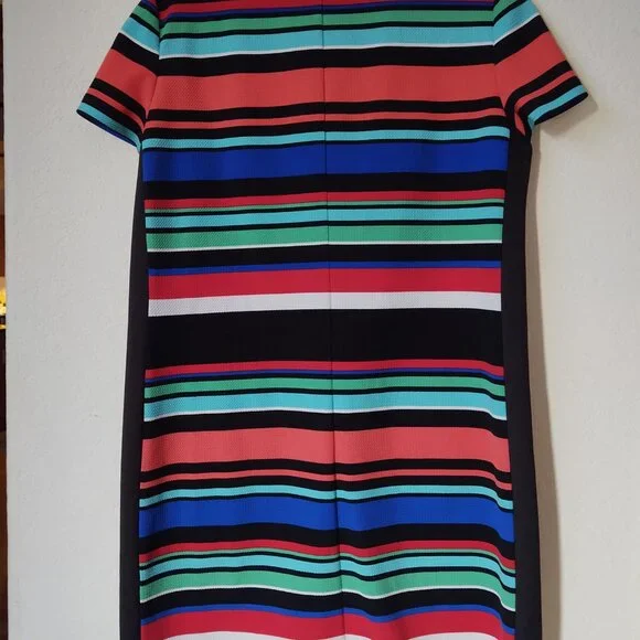 LONDON STYLE COLLECTIONS BLACK BACK FRONT STRIPED PETITE SIZE 14 KNIT STYLE DRES - Picture 3 of 7